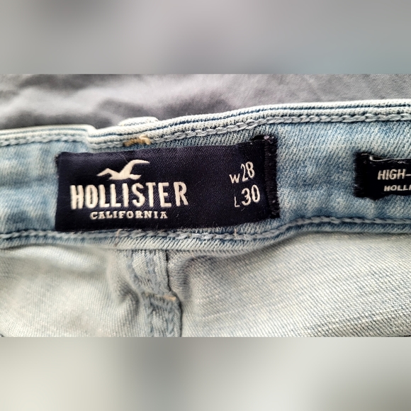 Hollister Destroyed Light Wash Raw Hem High Rise Super Skinny Jeans Sz 28/30 - Picture 5 of 12